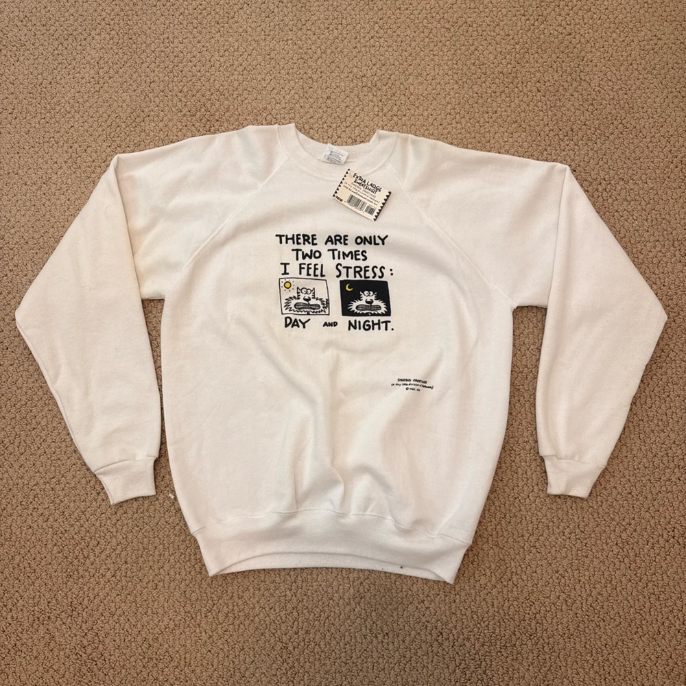 Vintage Shoebox Greetings Sweatshirt Mens XL White Funny Comic Cat Hallmark 90s